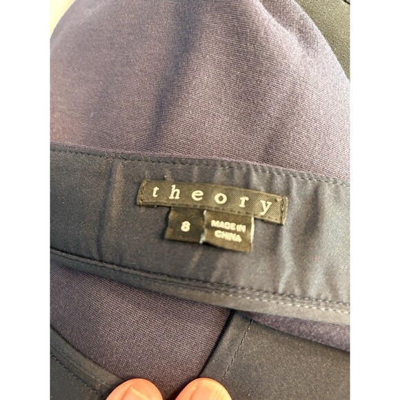 Theory Navy Blue Aline Knee Length Skirt Minimalist Heavy Pointe Fabric Size 8 - Picture 4 of 5